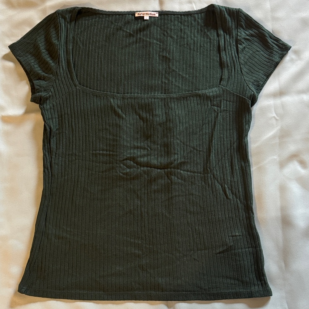 Reformation, square neck, Green Ribbed Women's Top, size XL